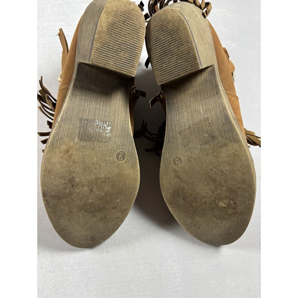 Women’s Fringe Ankle Boots Size 9 Brown Faux Suede Western Boho Zip Booties - Picture 10 of 10